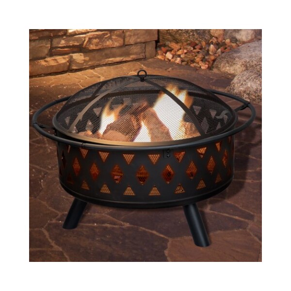 Nature Spring Nature Spring Round Crossweave Fire Pit and Wood Burning Set, 33 inches with Cover and Log Poker 661634HAN - main